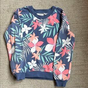 Roxy Floral Print Girls Sweater - Blue and Pink